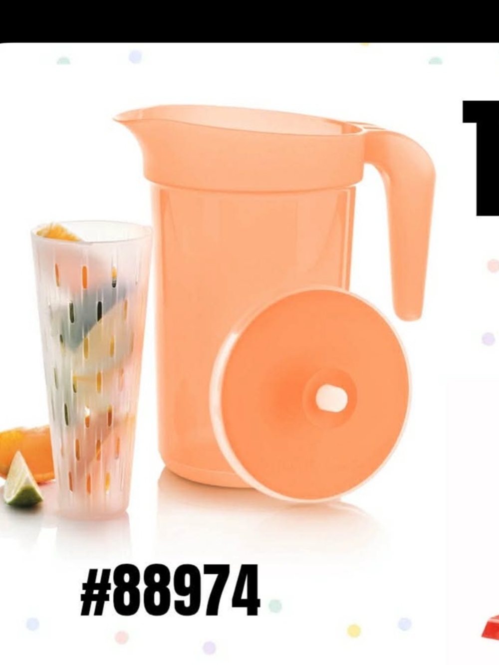 Tupperware pitcher in orange color with infuser